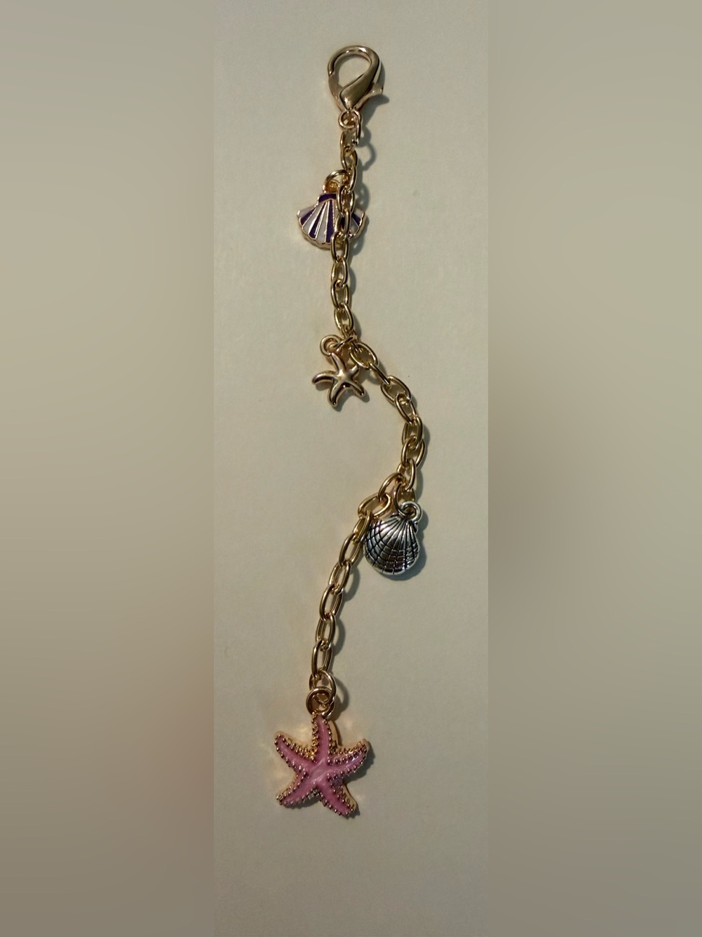 Gold Chain Charm with Starfish and Shell Charms